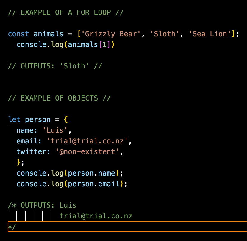 An example of array & object code